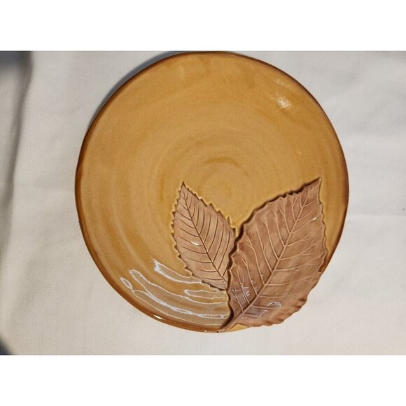 Vintage Linens N Things Embossed Tan Leaf Salad Plates x2 - Picture 2 of 9